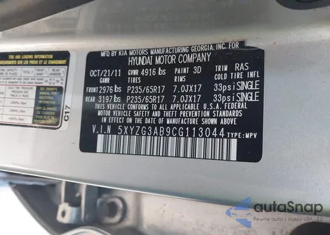 2012 Hyundai Santa Fe Gls from USA, damaged, VIN 5XYZG3AB9CG113044